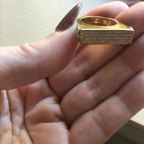 Henri Bendel Gold Crystal Pave Logo Ring - Picture 5 of 6